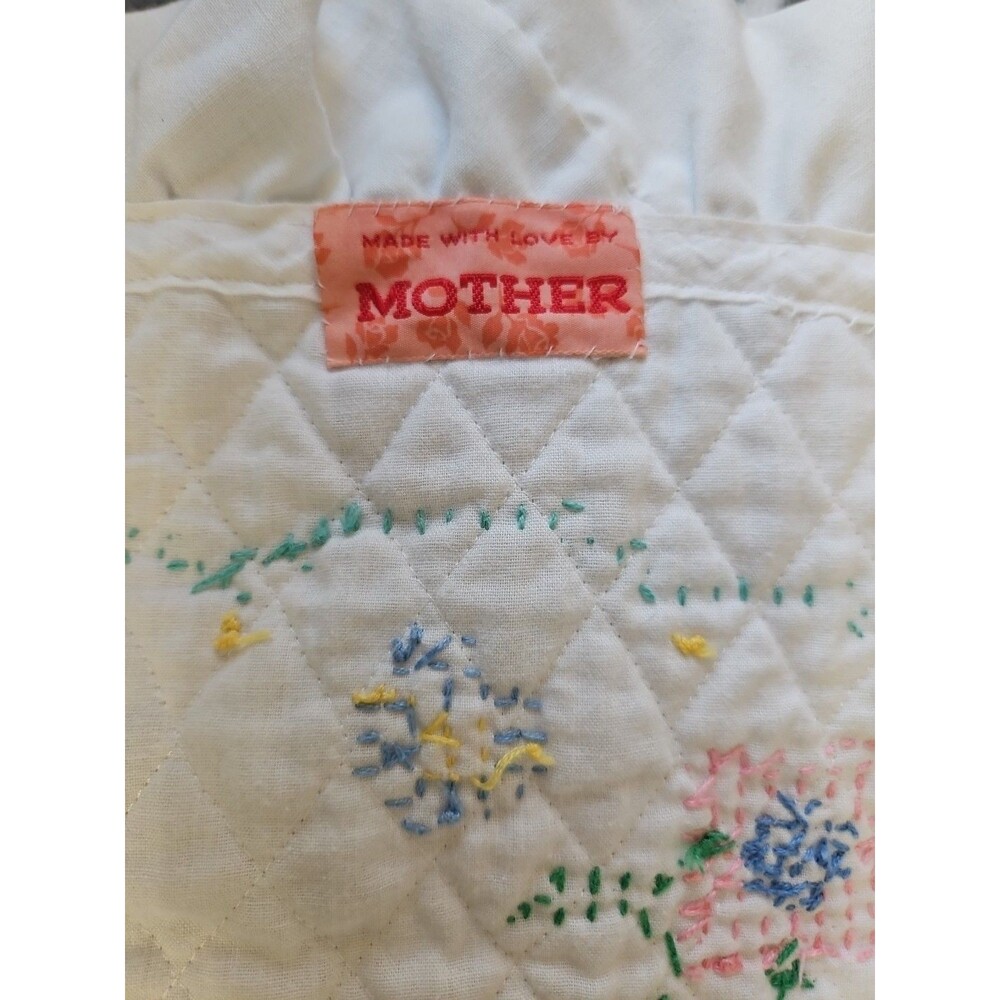 Handmade Baby Blanket Embroidered Cross Stitch Bunnies Ruffled Edge 42" X 33" - Picture 6 of 15